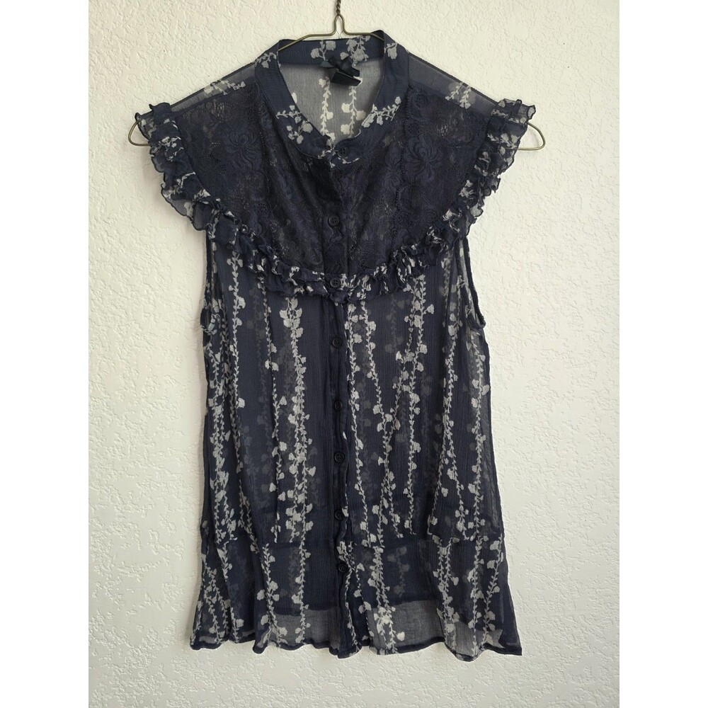 Vintage Y2K Coquette Fairycore Womans Size XS Romantic Sheer Blouse Ruffle